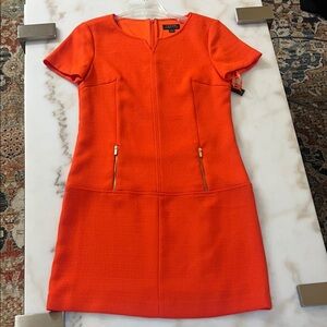 Vibrant Orange Sheath Dress with Cap Sleeves for Cocktail